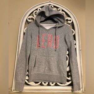 Aeropostale women's hoodie Sweatshirt Medium Pullover Gray w/Pink Bling Logo.